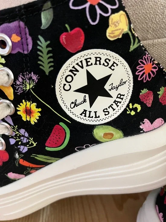Converse Black High-Top Platform Sneakers with Colorful Fruit & Floral Print - Picture 2 of 6